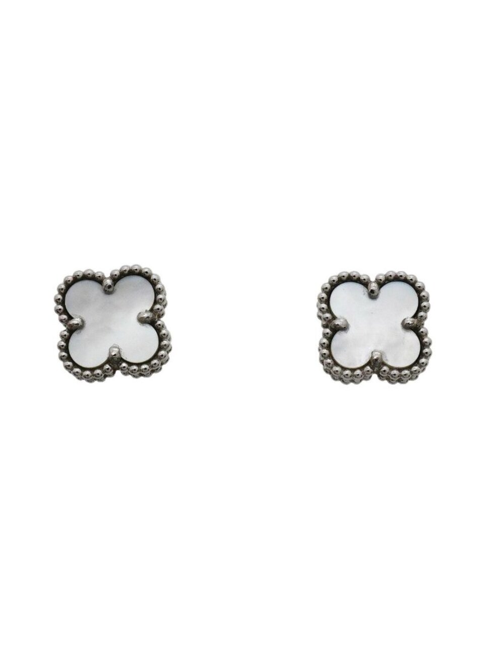 Van Cleef & Arpels Earrings Sweet Alhambra 18 White Gold Mother of Pearl